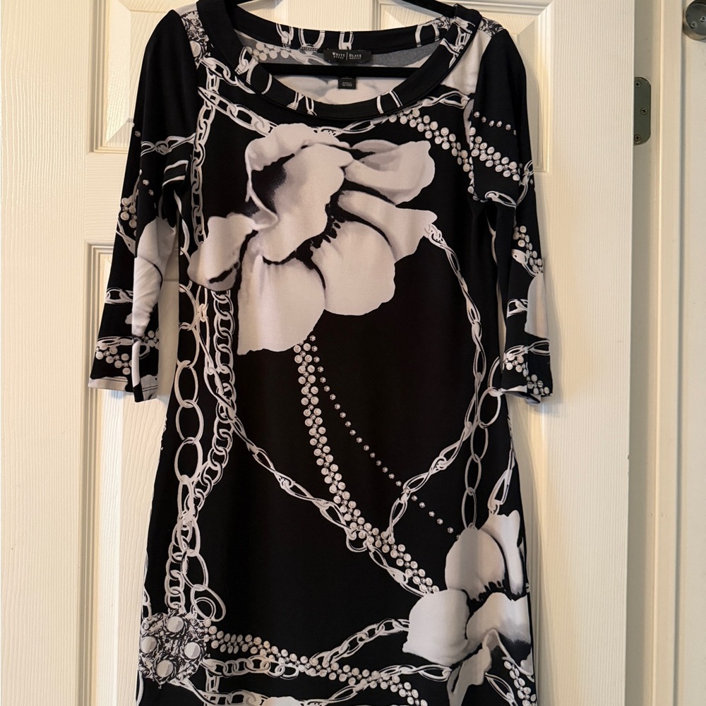 White House Black Market Floral Black and White Dress